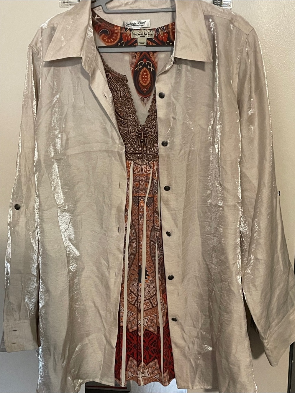 Coldwater Creek 3X Shimmery Button long shirt/Womens Live & Let Live boho top 2X
